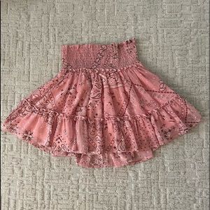 Muted pink/rose bandana print ruffle skirt